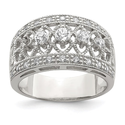 Sterlingsilber Rhodiniert Poliert Zirkonia Vintage Ring