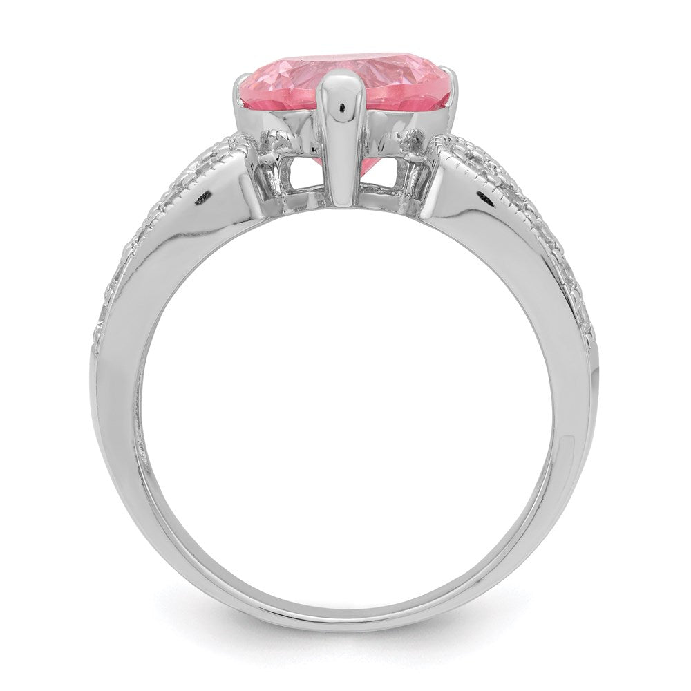 Sterlingsilber Rhodiniert 10mm Klar Zirkonia und Rosa Herz Ring