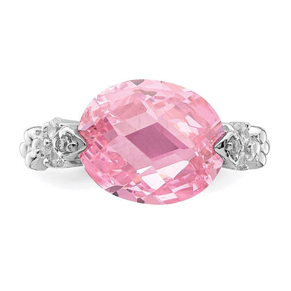 Sterlingsilber Rhodiniert Rosa und Klar Zirkonia Ring