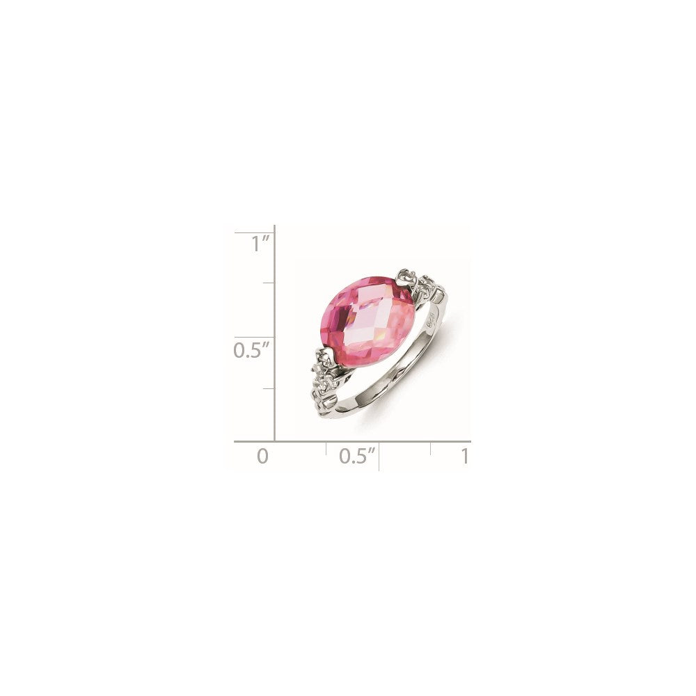 Sterlingsilber Rhodiniert Rosa und Klar Zirkonia Ring