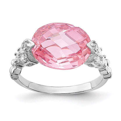 Sterlingsilber Rhodiniert Rosa und Klar Zirkonia Ring