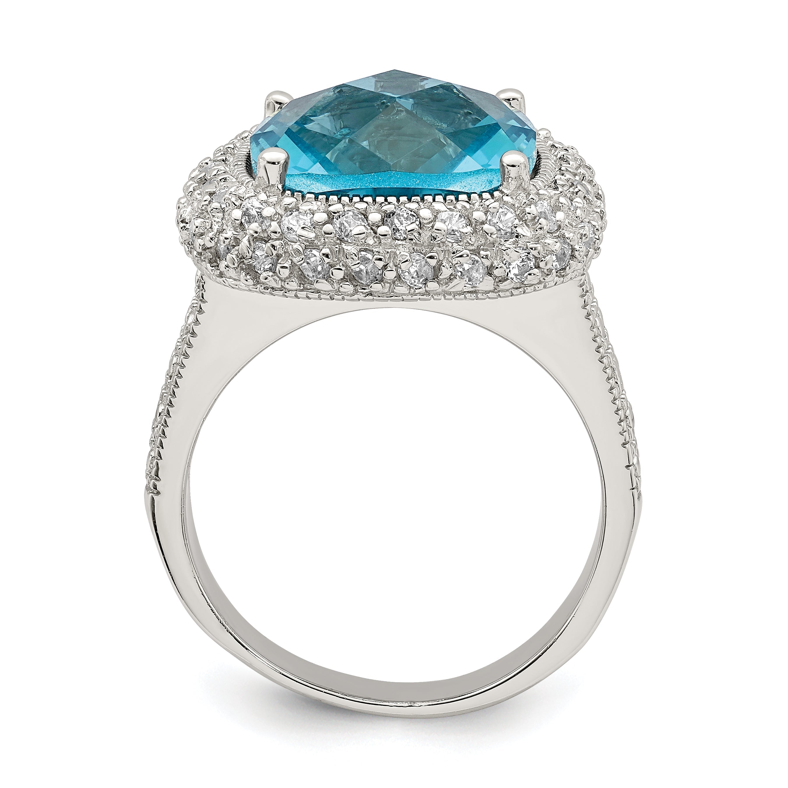 Sterlingsilber Rhodiniert Blau Zirkonia Ring