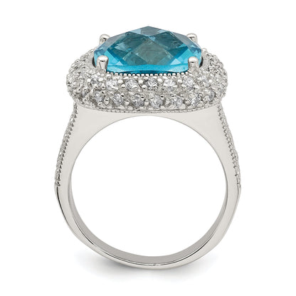 Sterlingsilber Rhodiniert Blau Zirkonia Ring