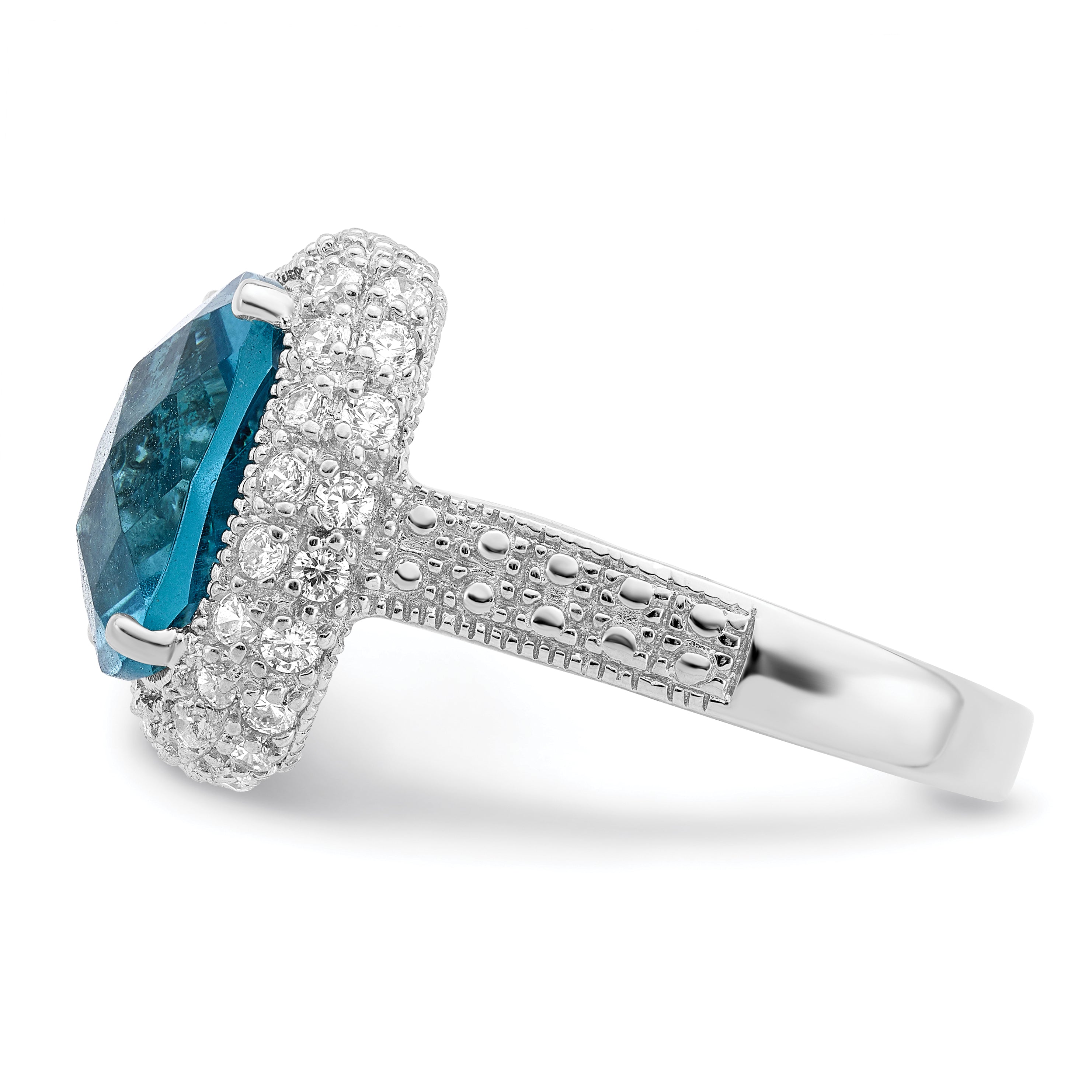 Sterlingsilber Rhodiniert Blau Zirkonia Ring