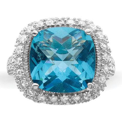 Sterlingsilber Rhodiniert Blau Zirkonia Ring