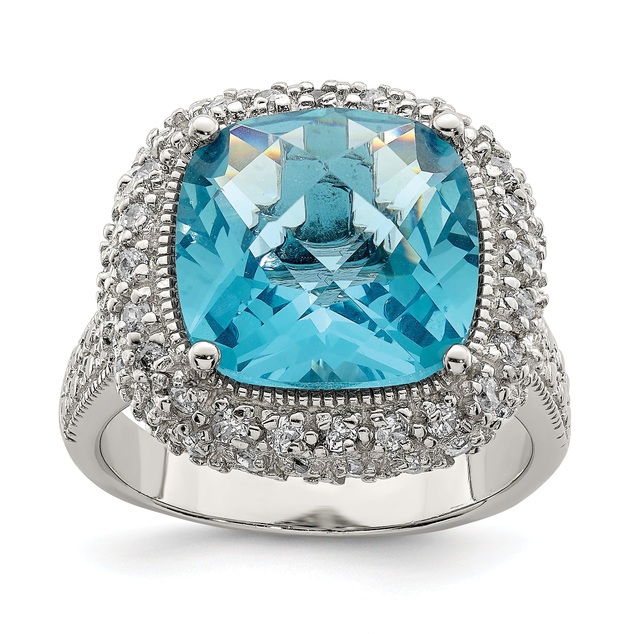 Sterlingsilber Rhodiniert Blau Zirkonia Ring