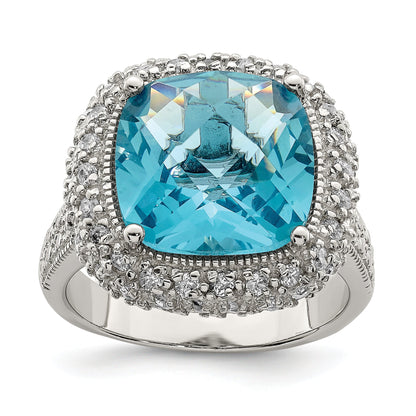 Sterlingsilber Rhodiniert Blau Zirkonia Ring