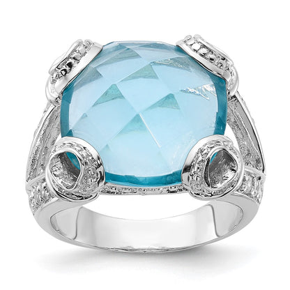 Sterlingsilber Blau & Klar Zirkonia Ring (size 7 Nur)