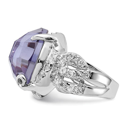 Sterlingsilber Poliert Fantasie Lila & Klar Zirkonia Ring (size 6 Nur)
