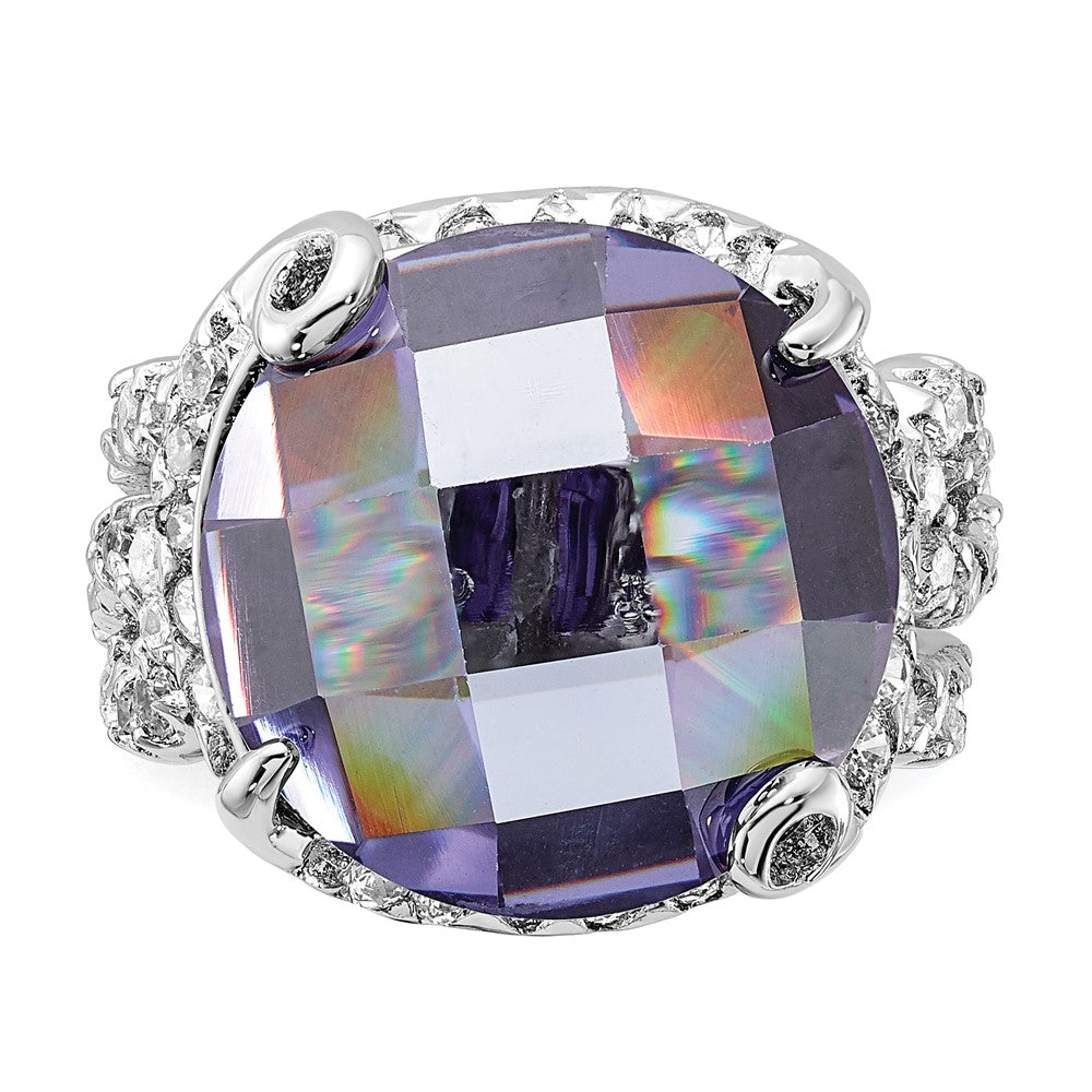 Sterlingsilber Poliert Fantasie Lila & Klar Zirkonia Ring (size 6 Nur)