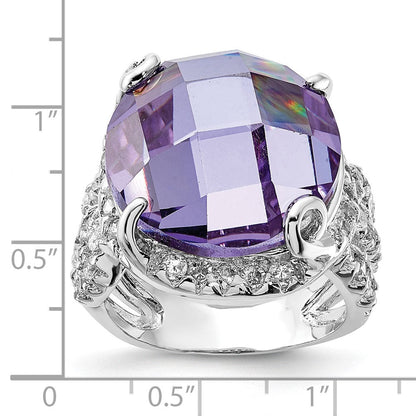 Sterlingsilber Poliert Fantasie Lila & Klar Zirkonia Ring (size 6 Nur)