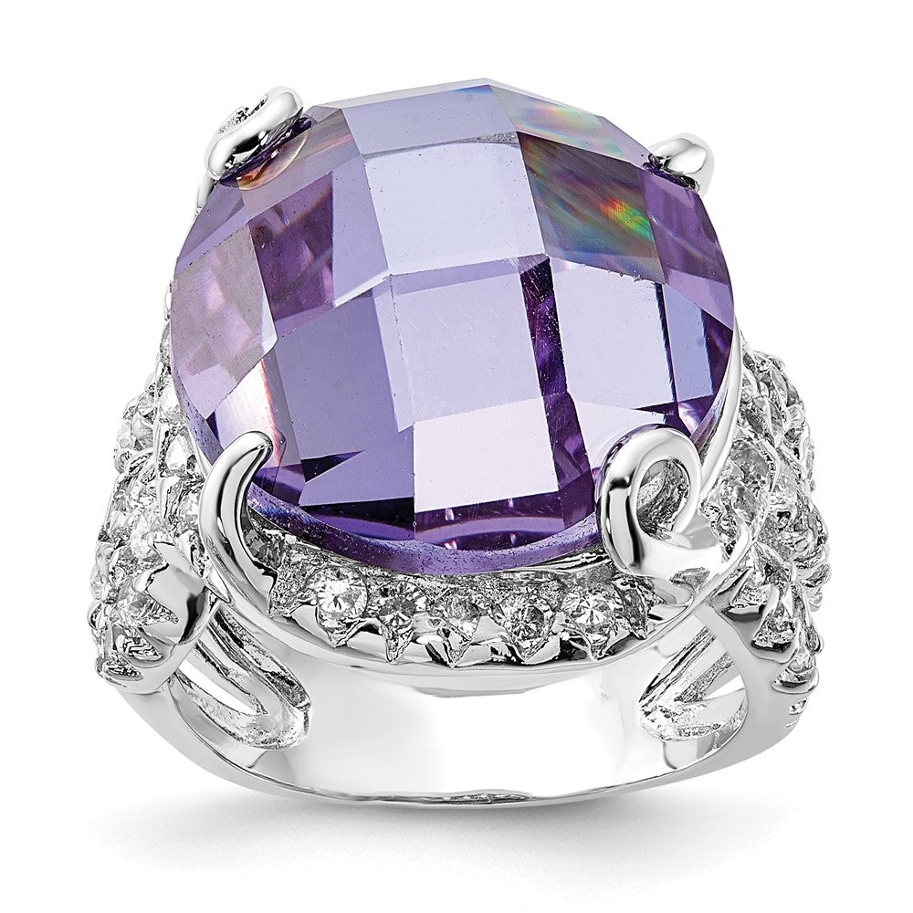 Sterlingsilber Poliert Fantasie Lila & Klar Zirkonia Ring (size 6 Nur)