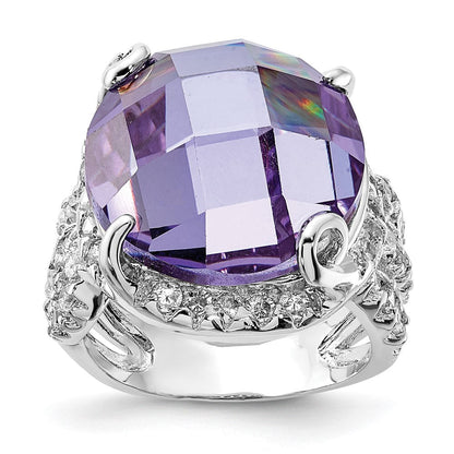 Sterlingsilber Poliert Fantasie Lila & Klar Zirkonia Ring (size 6 Nur)