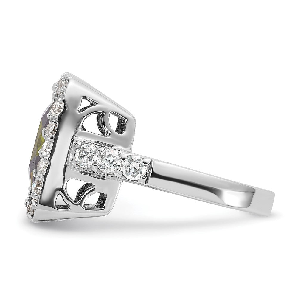 Sterlingsilber Olive & Klar Zirkonia Heiligenschein Ring (size 6 Nur)