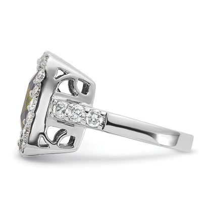 Sterlingsilber Olive & Klar Zirkonia Heiligenschein Ring (size 6 Nur)