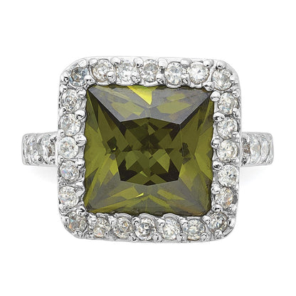 Sterlingsilber Olive & Klar Zirkonia Heiligenschein Ring (size 6 Nur)