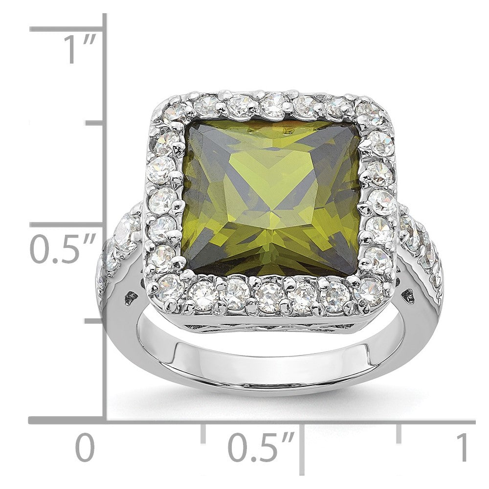 Sterlingsilber Olive & Klar Zirkonia Heiligenschein Ring (size 6 Nur)
