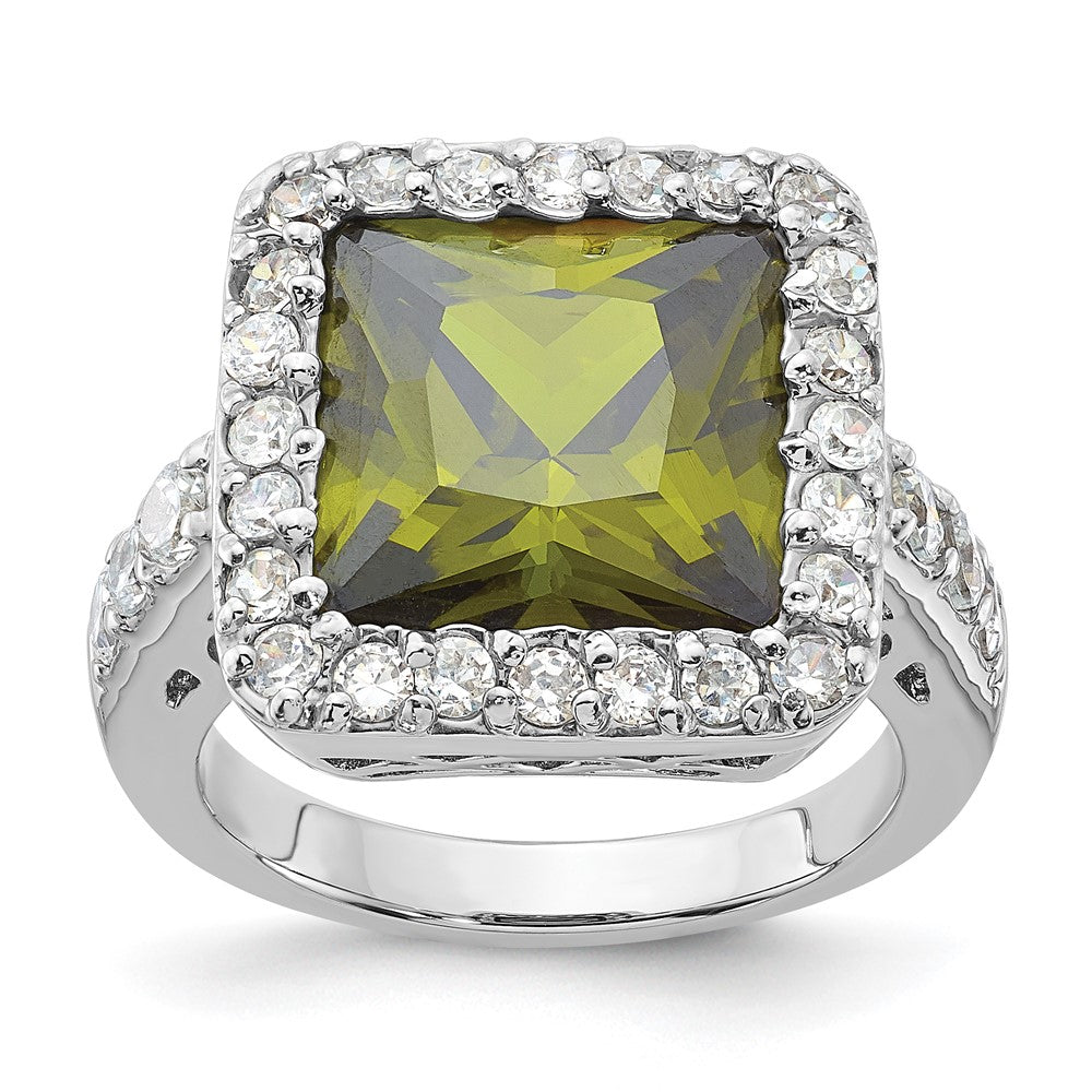 Sterlingsilber Olive & Klar Zirkonia Heiligenschein Ring (size 6 Nur)
