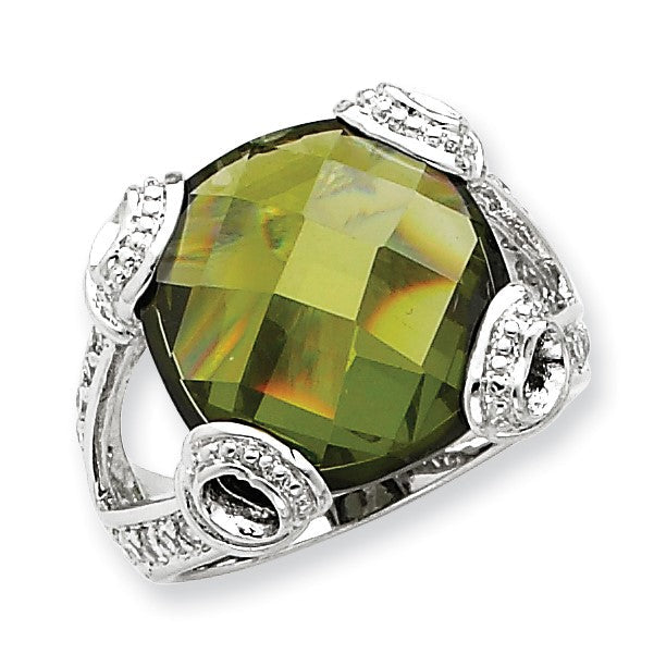 Sterlingsilber Grün Zirkonia Ring (size 8 Nur)