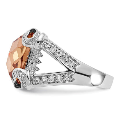 Sterlingsilber Poliert Champagne & Klar Zirkonia Ring