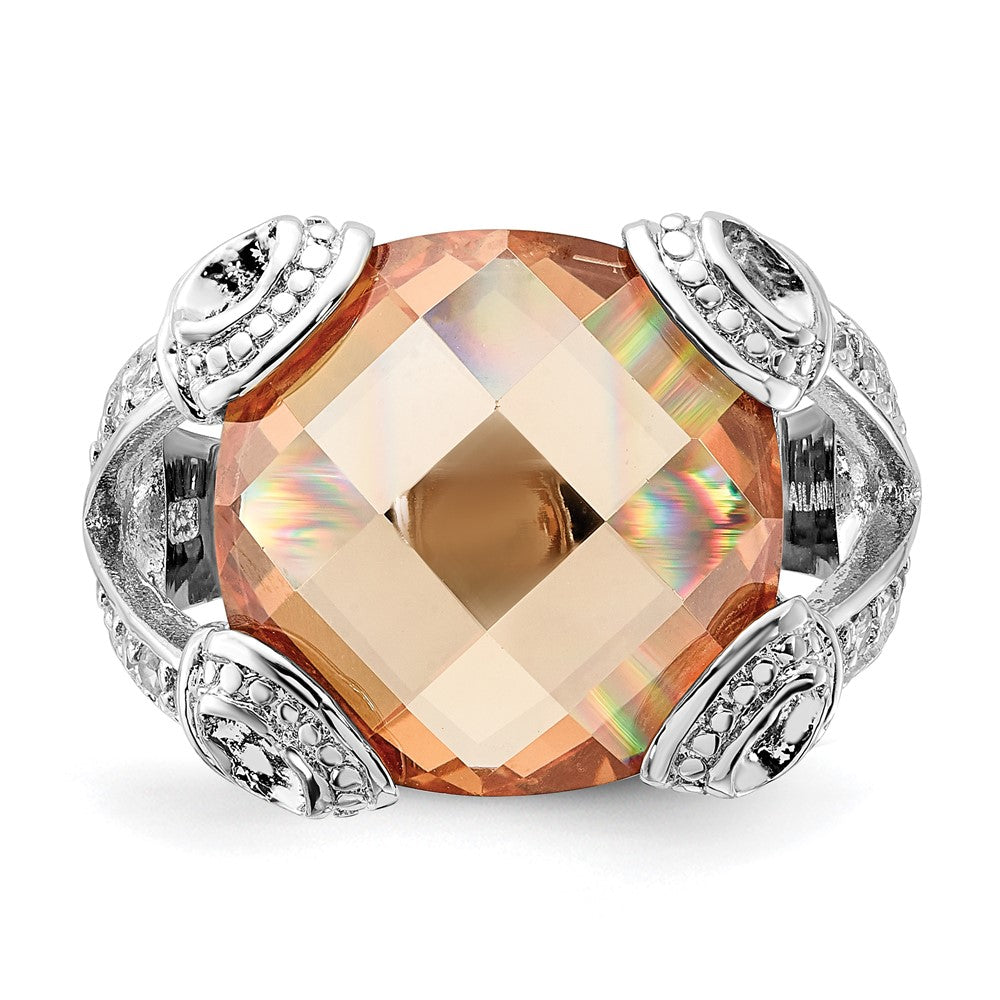 Sterlingsilber Poliert Champagne & Klar Zirkonia Ring