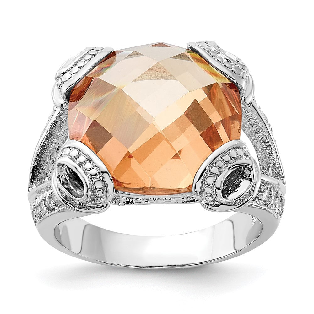 Sterlingsilber Poliert Champagne & Klar Zirkonia Ring