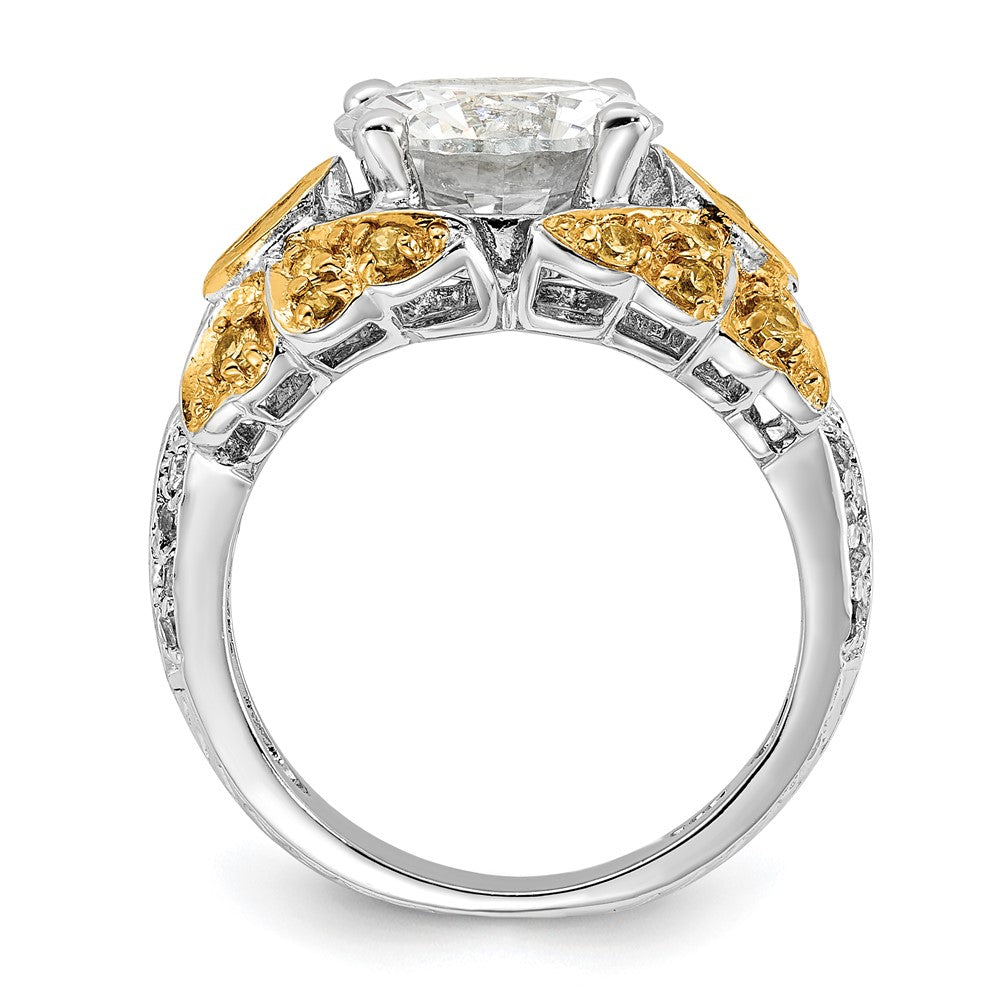 Sterlingsilber & Goldfarben Vermeil Gelb Klar Zirkonia Ring (size 7 Nur)