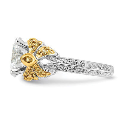 Sterlingsilber & Goldfarben Vermeil Gelb Klar Zirkonia Ring (size 7 Nur)