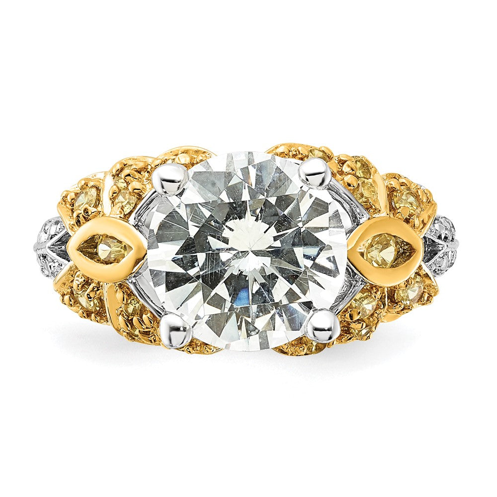 Sterlingsilber & Goldfarben Vermeil Gelb Klar Zirkonia Ring (size 7 Nur)