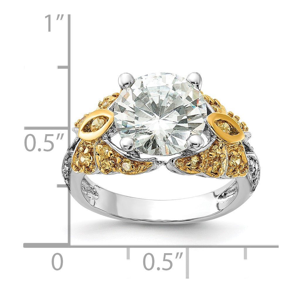 Sterlingsilber & Goldfarben Vermeil Gelb Klar Zirkonia Ring (size 7 Nur)