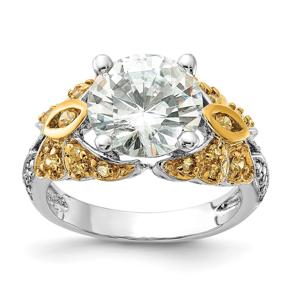 Sterlingsilber & Goldfarben Vermeil Gelb Klar Zirkonia Ring (size 7 Nur)