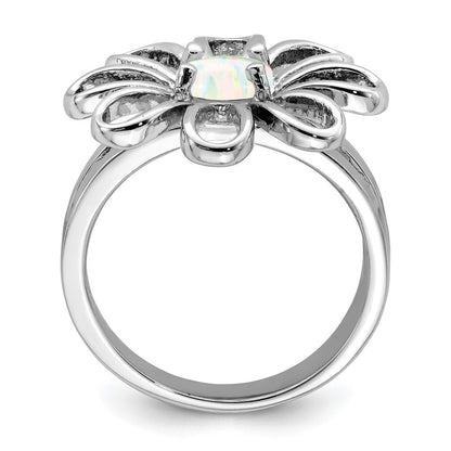 Sterlingsilber Rhodiniert Lab Createdopal Blume Ring