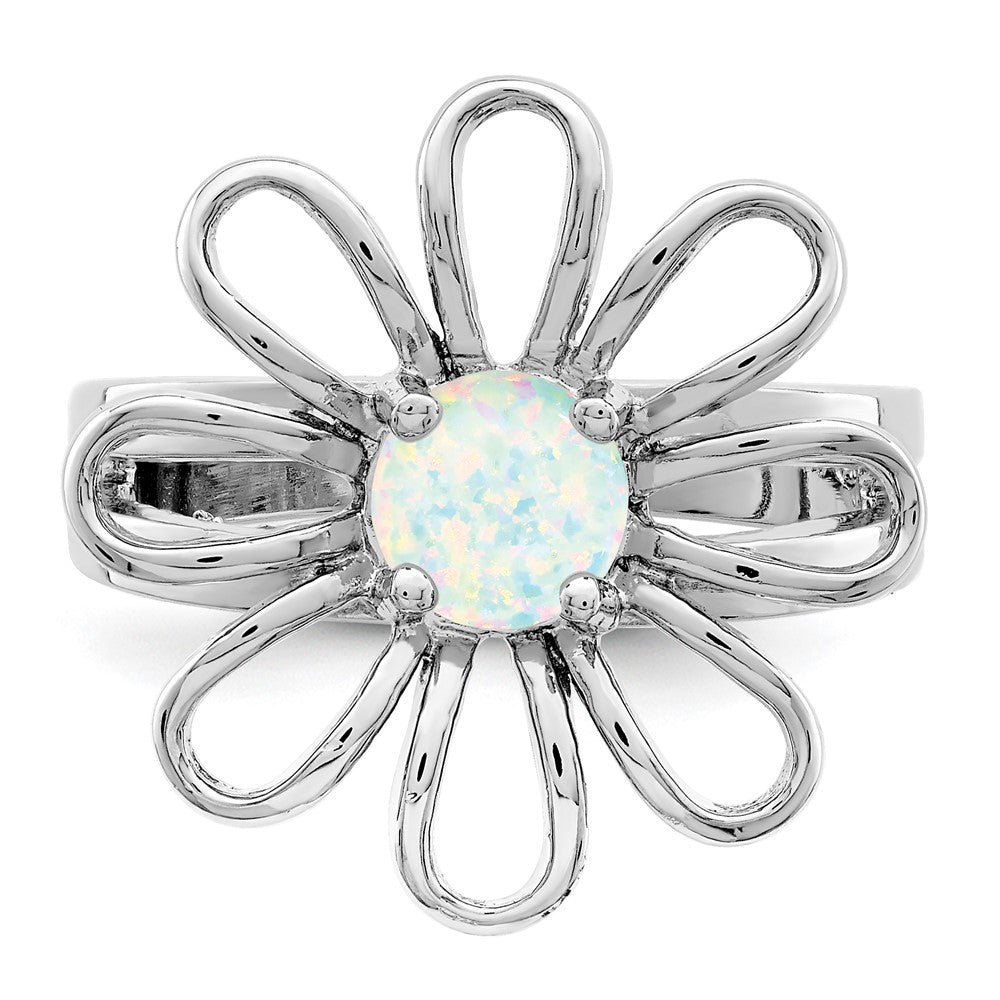 Sterlingsilber Rhodiniert Lab Createdopal Blume Ring