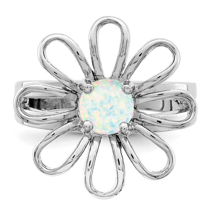 Sterlingsilber Rhodiniert Lab Createdopal Blume Ring