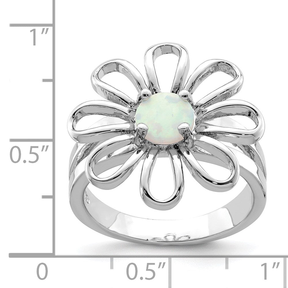 Sterlingsilber Rhodiniert Lab Createdopal Blume Ring
