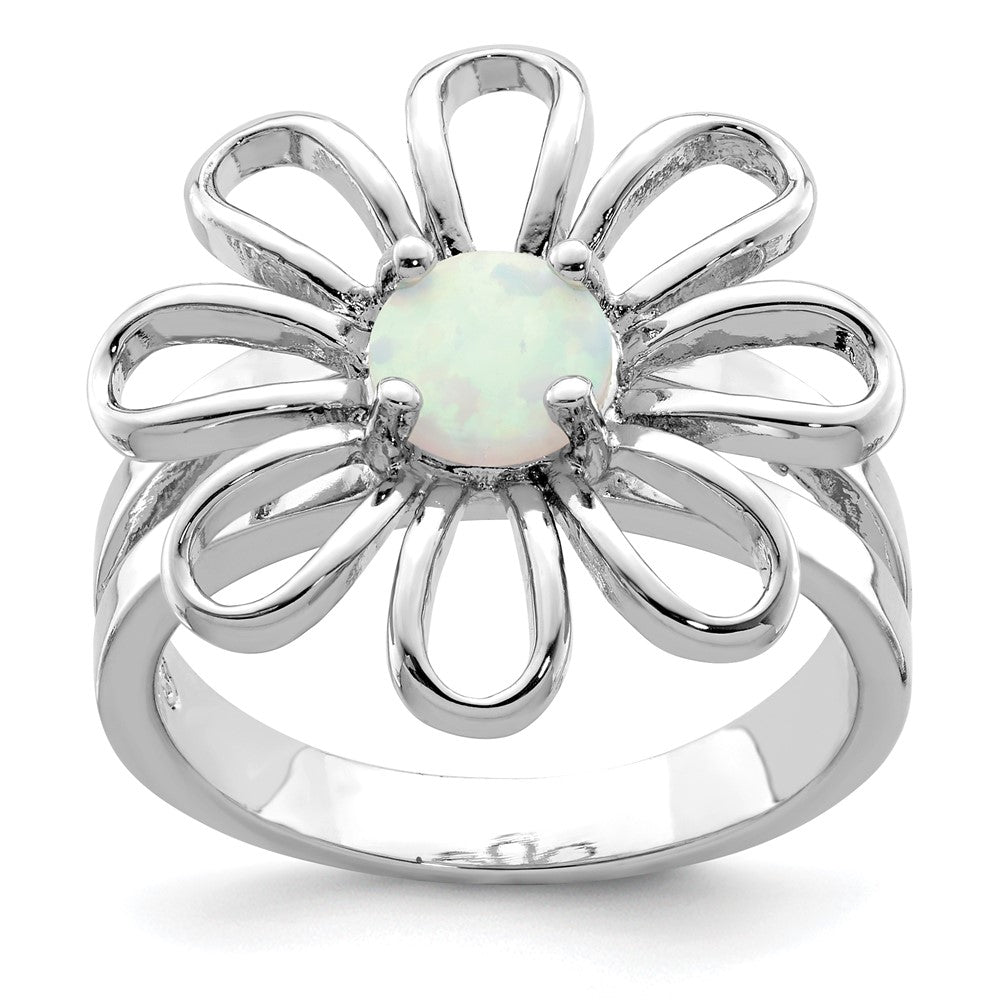 Sterlingsilber Rhodiniert Lab Createdopal Blume Ring