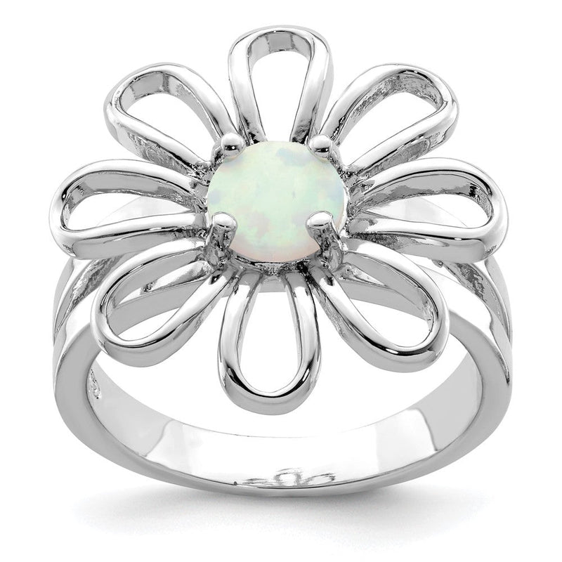 Sterlingsilber Rhodiniert Lab Createdopal Blume Ring