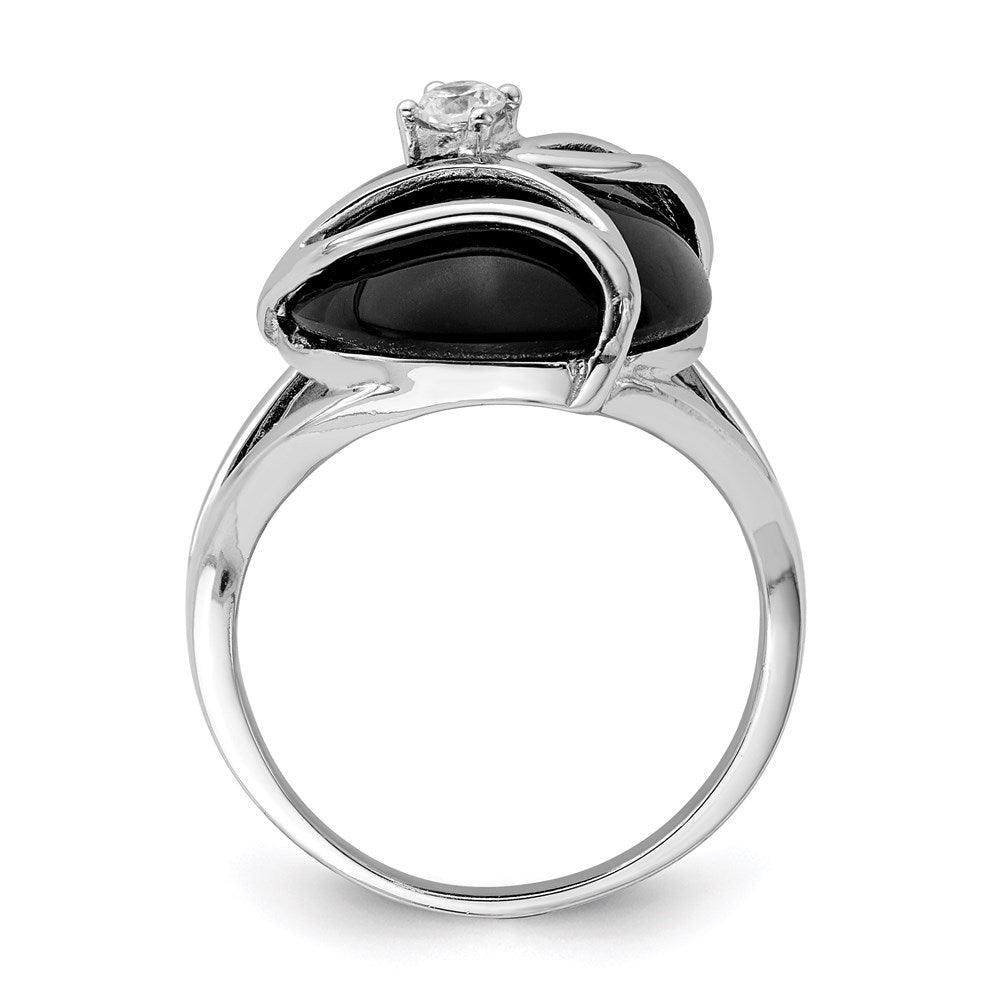 Sterlingsilber Rhodiniert Onyx und Zirkonia Ring
