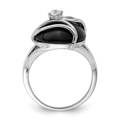 Sterlingsilber Rhodiniert Onyx und Zirkonia Ring