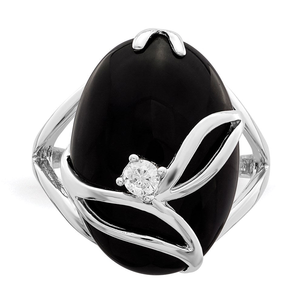 Sterlingsilber Rhodiniert Onyx und Zirkonia Ring