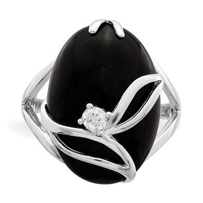 Sterlingsilber Rhodiniert Onyx und Zirkonia Ring