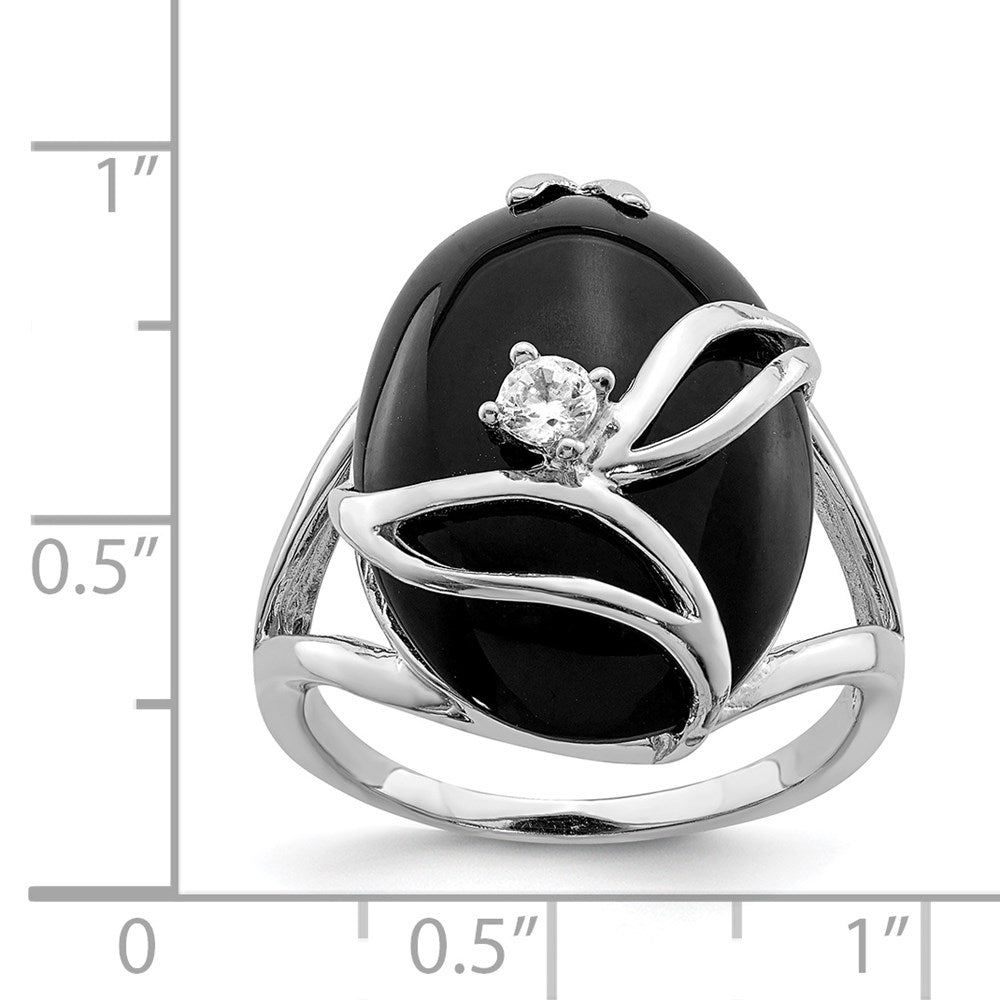 Sterlingsilber Rhodiniert Onyx und Zirkonia Ring