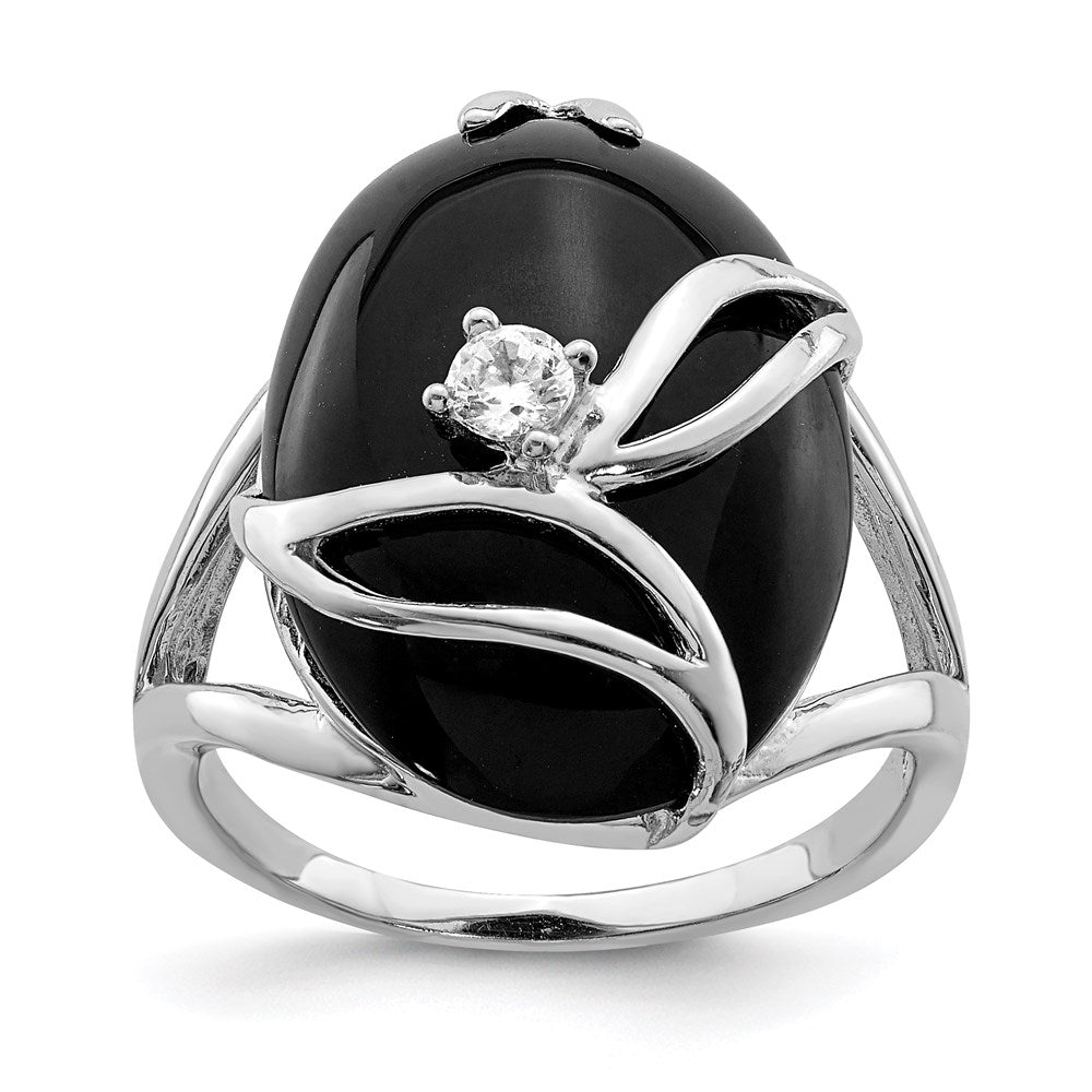 Sterlingsilber Rhodiniert Onyx und Zirkonia Ring