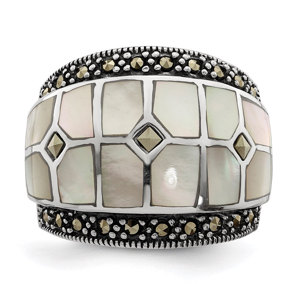 Sterlingsilber Markasit & Perlmutt Ring