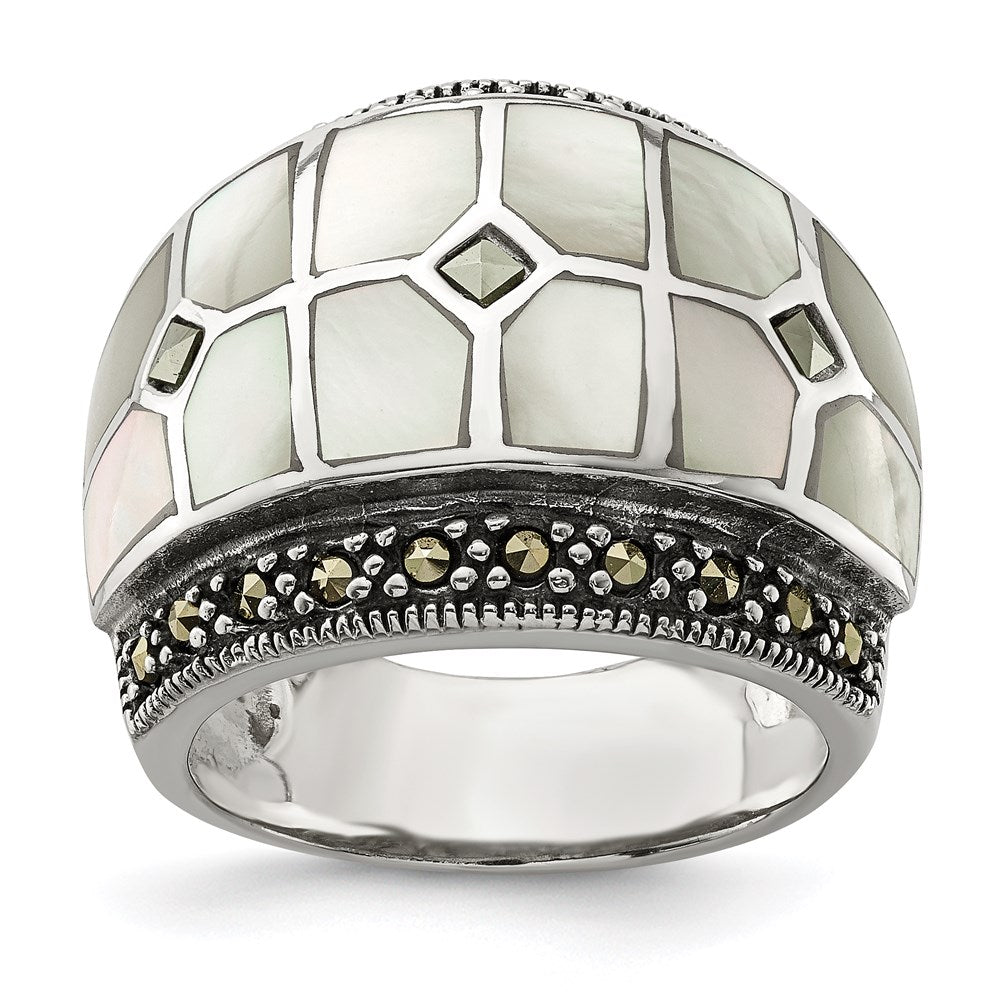 Sterlingsilber Markasit & Perlmutt Ring
