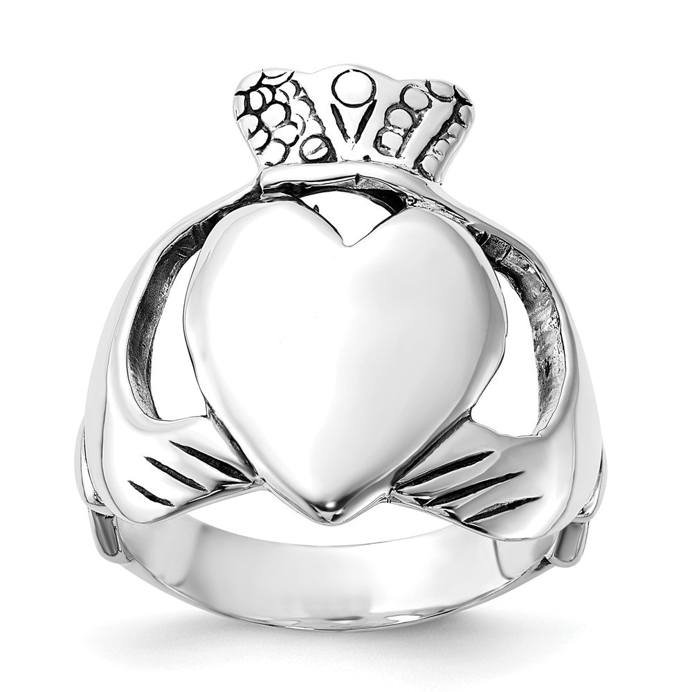 Sterlingsilber Poliert & Antikisiert Claddagh Ring (size 8 Nur)