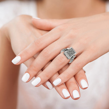 Sterlingsilber Antikisiert Rectangular Medaillon Ring