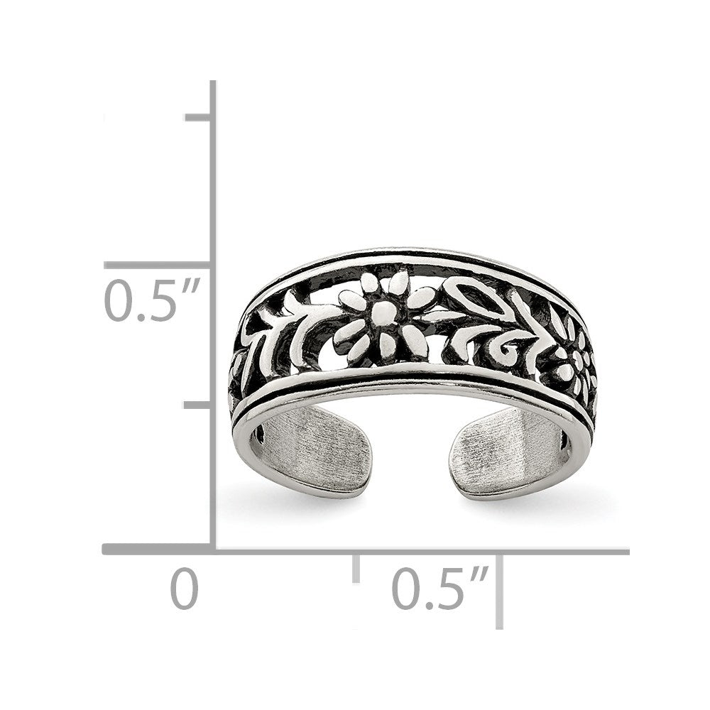Sterlingsilber Antikisiert Blume Zehenring