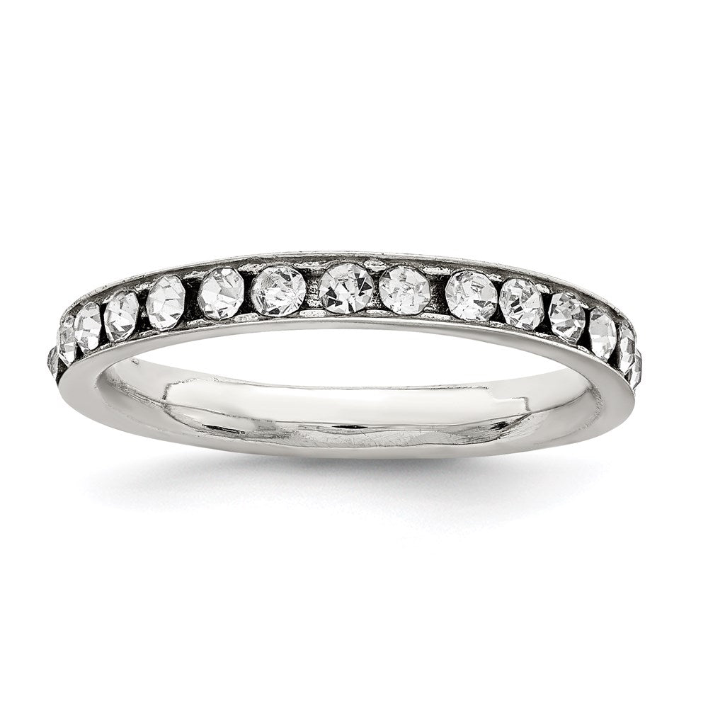 Sterlingsilber Rhodiniert Kristall Memoire Ring
