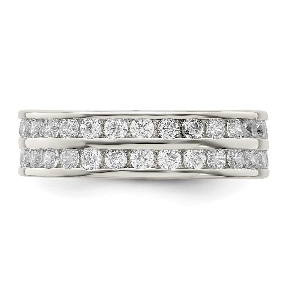 Sterlingsilber Rhodiniert Doppelt Reihe Zirkonia Ring (size 6 Nur)